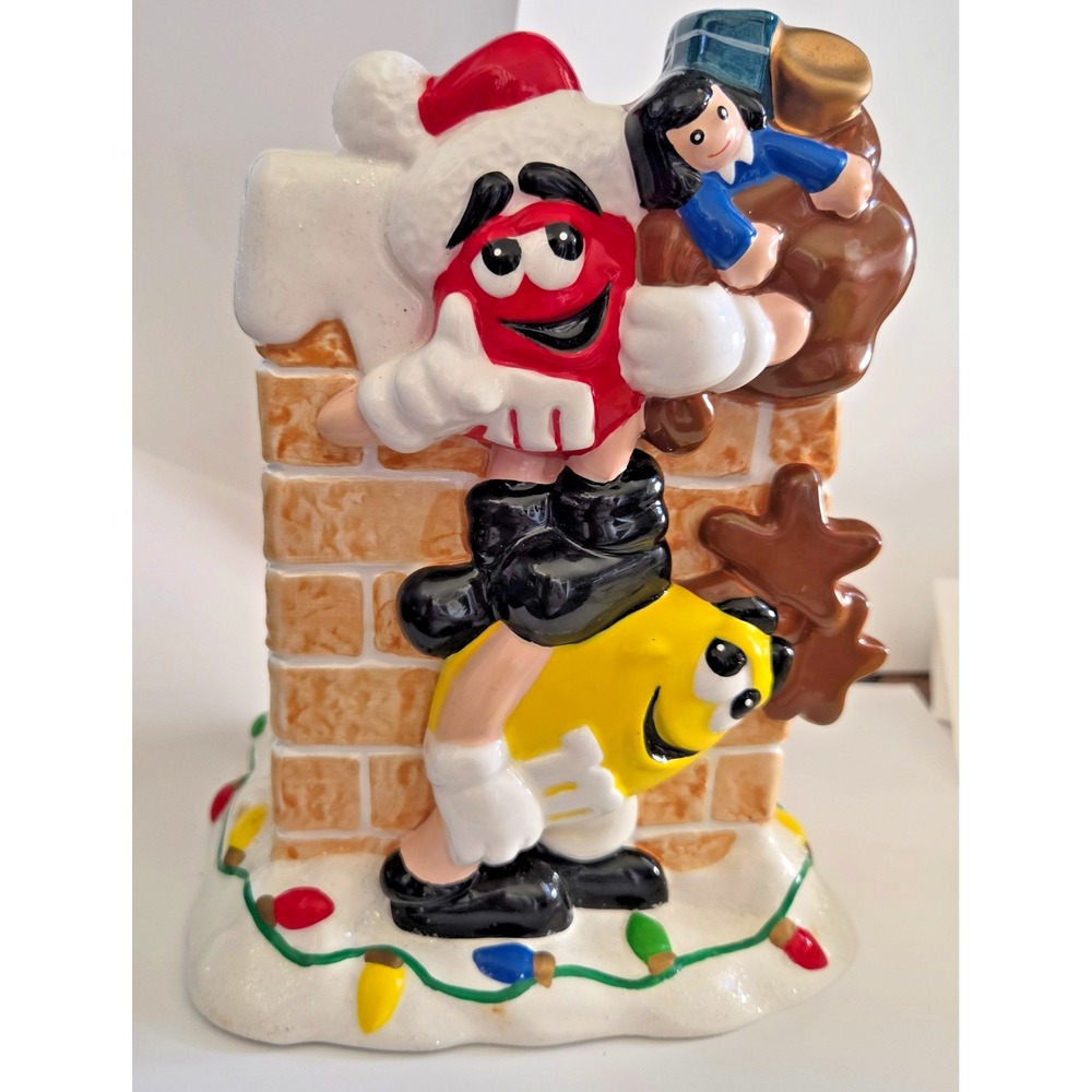 Vintage 1993 M&M's Ceramic Christmas Chimney Santa Holiday Decor Planter Vase